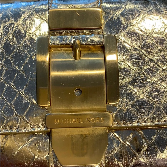 Michael Kors buckle genuine Python gold clutch - Picture 2 of 10